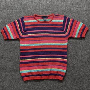 Preston & York Knit Sweater Womens Medium Multicolor Striped Short Sleeve